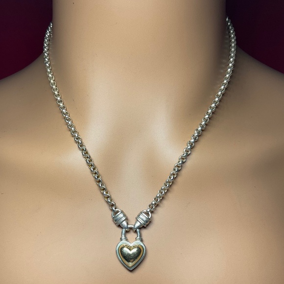 Sterling Silver Rolo Chain Necklace with 14k puff Heart ❤️ Pendant. 18.5” long